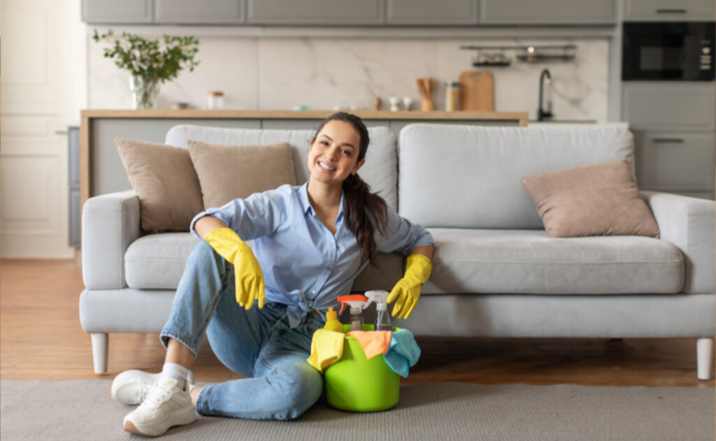 house cleaner after cleaning the house